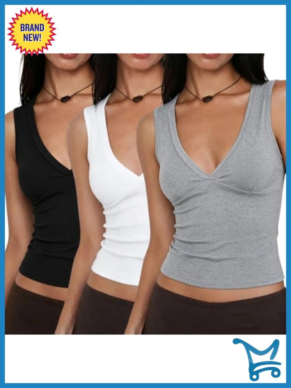 Women Sleeveless V-Neck Crop Tank Top Stretchy Slim Fit Summer Going Out Top
